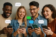 People engaging in a modern chat room conversation on their smartphones.